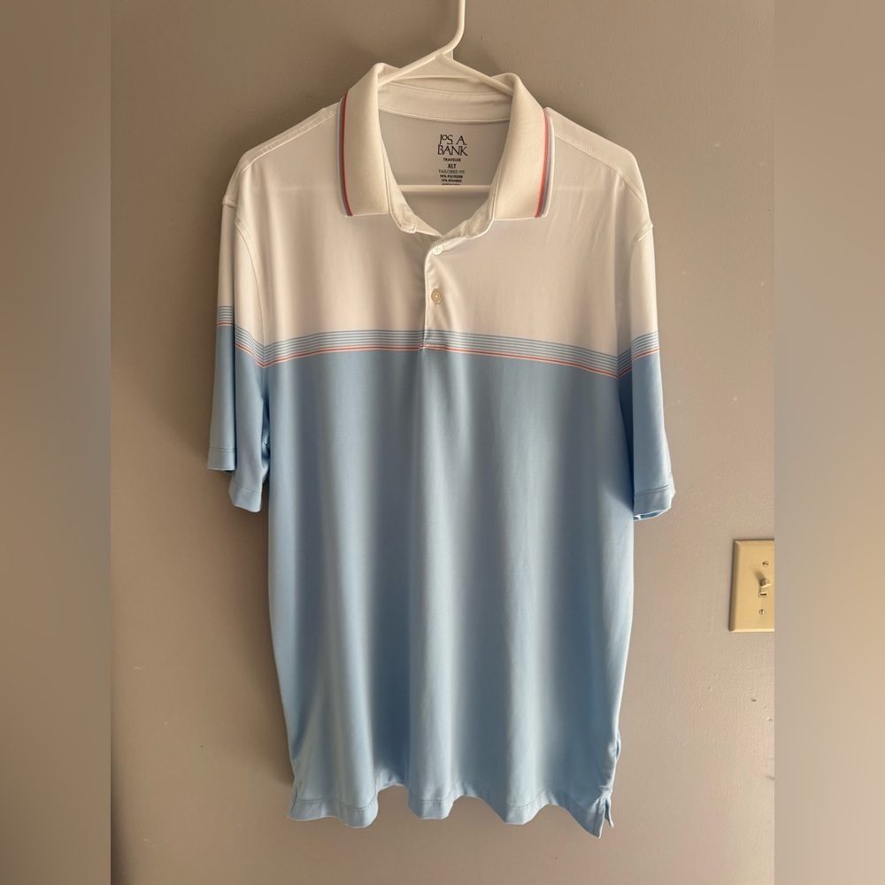 Jos. A. Bank Men’s Traveler Tailored Fit Short Sleeve Polo SZ XLT Blue White